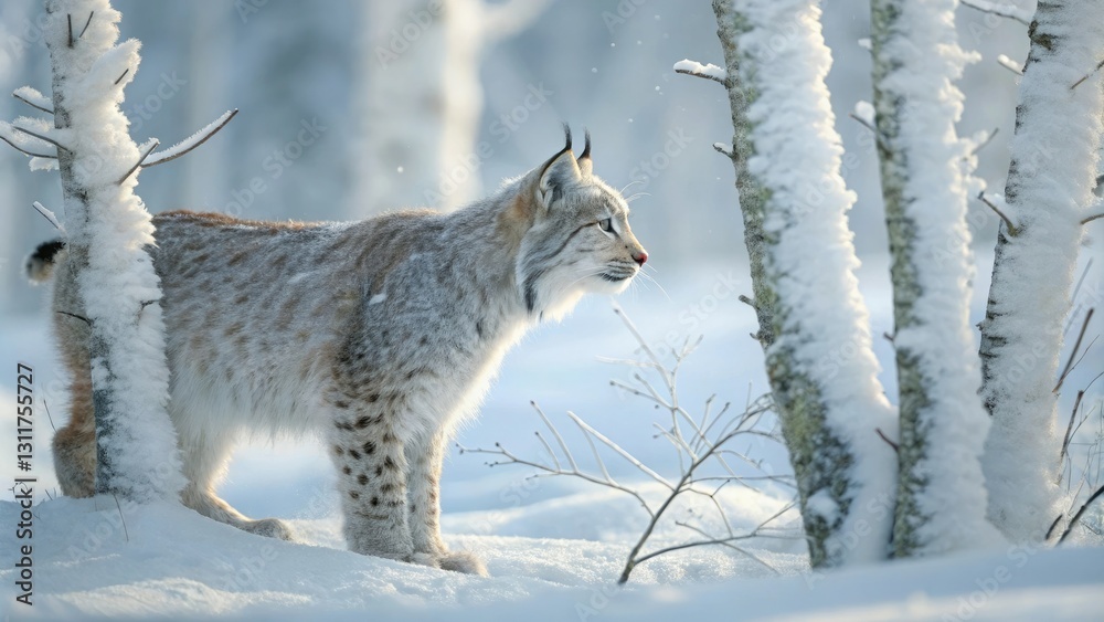 Lynx cub's fur covered in snow and ice showcasing its natural camouflage, winter, wildlife, snow, lynx Lynx cub's fur covered in snow and ice showcasing its natural camouflage, winter, wildlife, snow, lynx