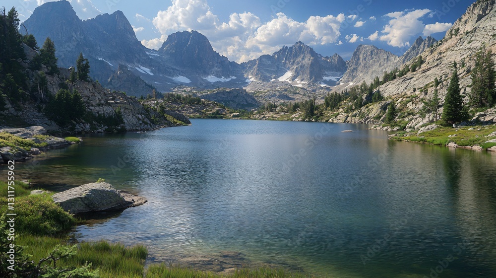 Serene Island Lake Surrounded by Mountains