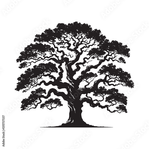 Chinkapin Oak Tree Silhouette - Chinkapin Oak Tree Vector - Minimalist Tree Design - Tree art - Tree Illustration.