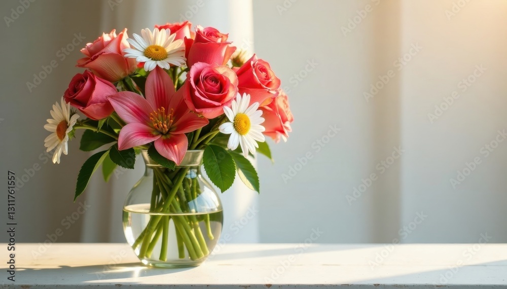 custom made wallpaper toronto digitalSun-kissed roses, lilies, & daisies in glass vase , home, beautiful