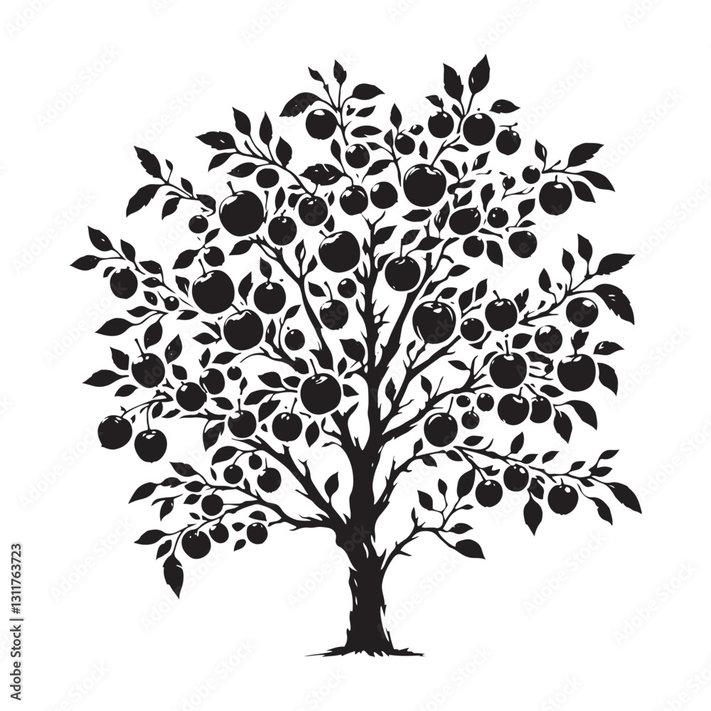 Obraz premium Crabapple Tree Silhouette - Tree Design - Crabapple tree Vector - Illustration of Crabapple Tree.