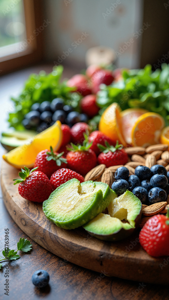Vibrant Health Food Sampler: A Colorful Platter of Fresh Fruits and Nutritious Options for Wellness Marketing and Healthy Eating Promotion Vibrant Health Food Sampler: A Colorful Platter of Fresh Fruits and Nutritious Options for Wellness Marketing and Healthy Eating Promotion