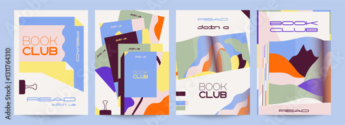 4 posters for a book club. Abstract minimalist design will be a great addition to your project. Perfect as a poster for literary events, forums, book festivals, advertising, announcements, and more