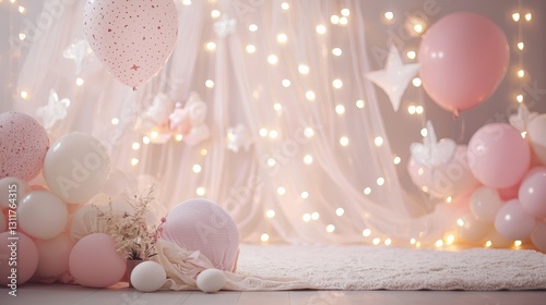 Enchanted Pink Balloon Baby Shower Backdrop