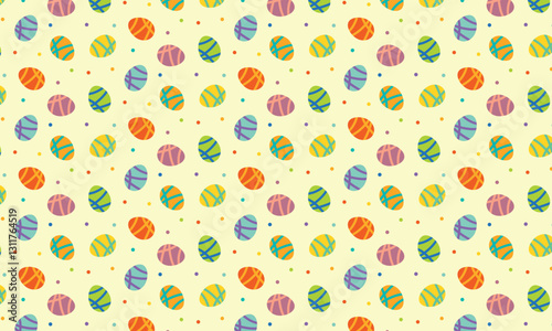 Easter vector ornament seamless pattern with colourful eggs line and dots for fabric decoration on warm background