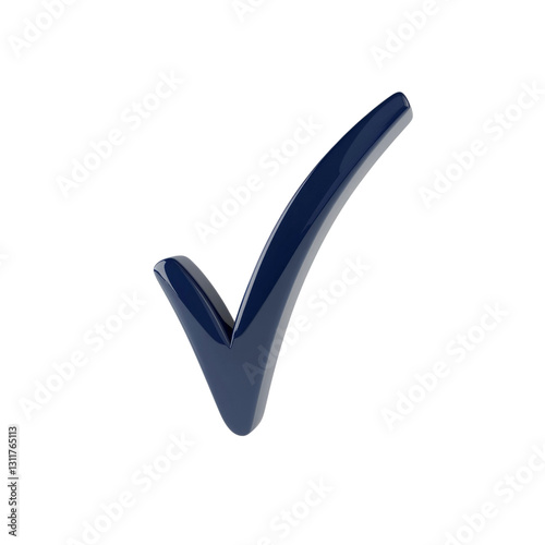 3D Render of a Glossy Dark Blue Checkmark Icon