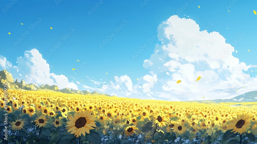 Fototapeta premium Sunflowers Field Under a Bright Sunny Sky
