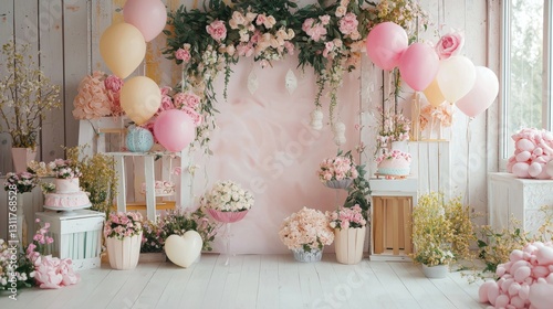 Pastel Pink Floral Birthday Party Setup