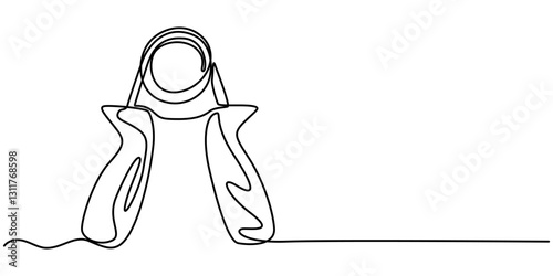 Single continuous line drawing spring expander for hand, sketch, hand trainer, sports equipment, bodybuilding, for muscle formation, spring expander continuous one line drawing.