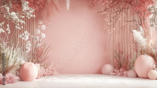 Pastel Pink Floral Studio Backdrop: Elegant and Dreamy Setting for Photography and Product Displays