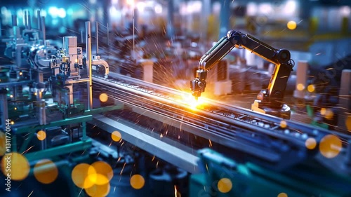 Cutting-edge robotic arms efficiently assembling electric vehicles on a high-tech production line.