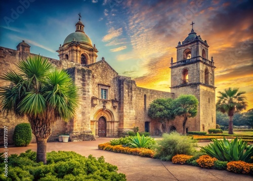 Vintage Mission San Jose California, Spanish Colonial Architecture, Sunny Day, Historic Landmark