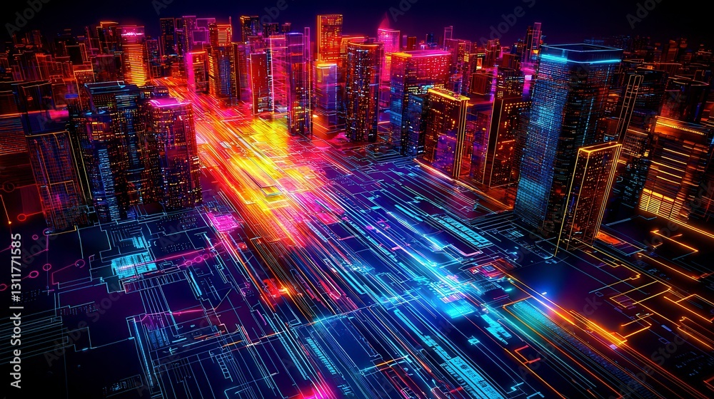 Obraz premium Futuristic Cityscape - Digital Architecture