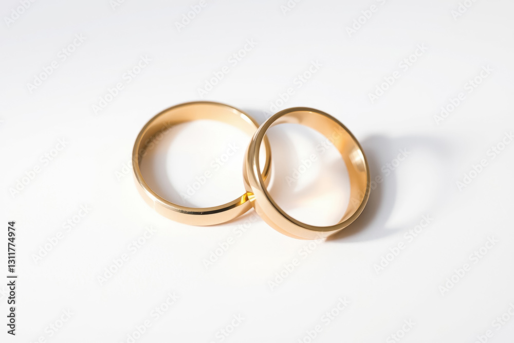 symbolic unity: two gold wedding rings touching on white background concept of love, marriage, commitment symbolic unity: two gold wedding rings touching on white background concept of love, marriage, commitment