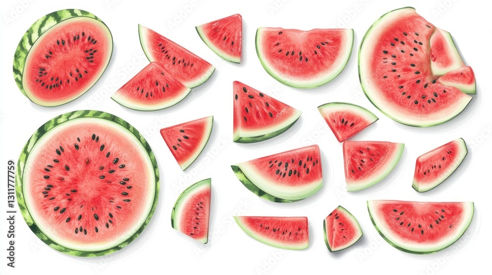 Watermelon slices, vibrant, overhead view, food photography, ideal for summer or healthy eating Watermelon slices, vibrant, overhead view, food photography, ideal for summer or healthy eating