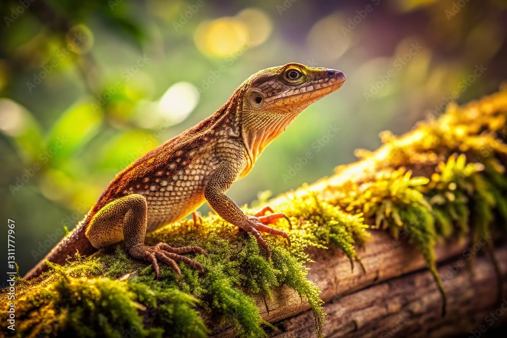 Fototapeta premium Vintage Photo: Wild Brown Anole Lizard on Oak Tree, Tampa Florida
