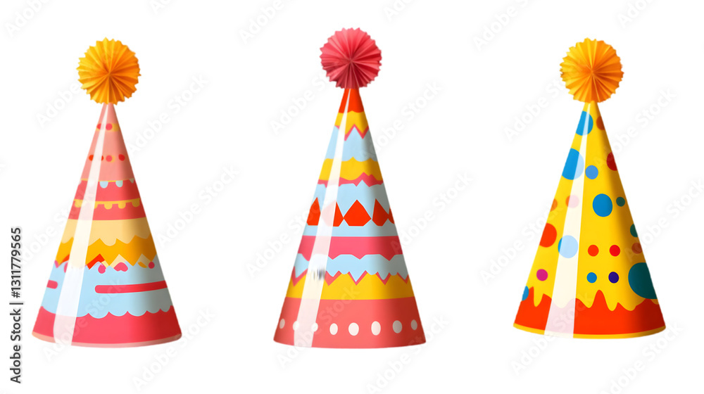 Colorful Party Hats Isolated on White Background Colorful Party Hats Isolated on White Background