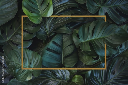 Wallpaper Mural A lush arrangement of tropical green leaves framed in gold, creating a rich, vibrant atmosphere. Torontodigital.ca