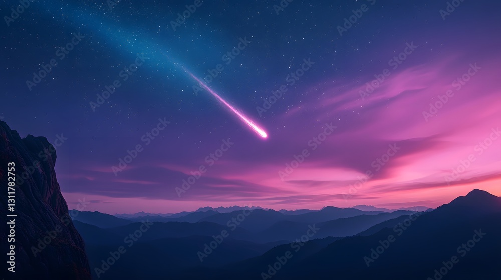 Obraz premium Stunning Meteor Shower Over Majestic Mountain Landscape at Dusk