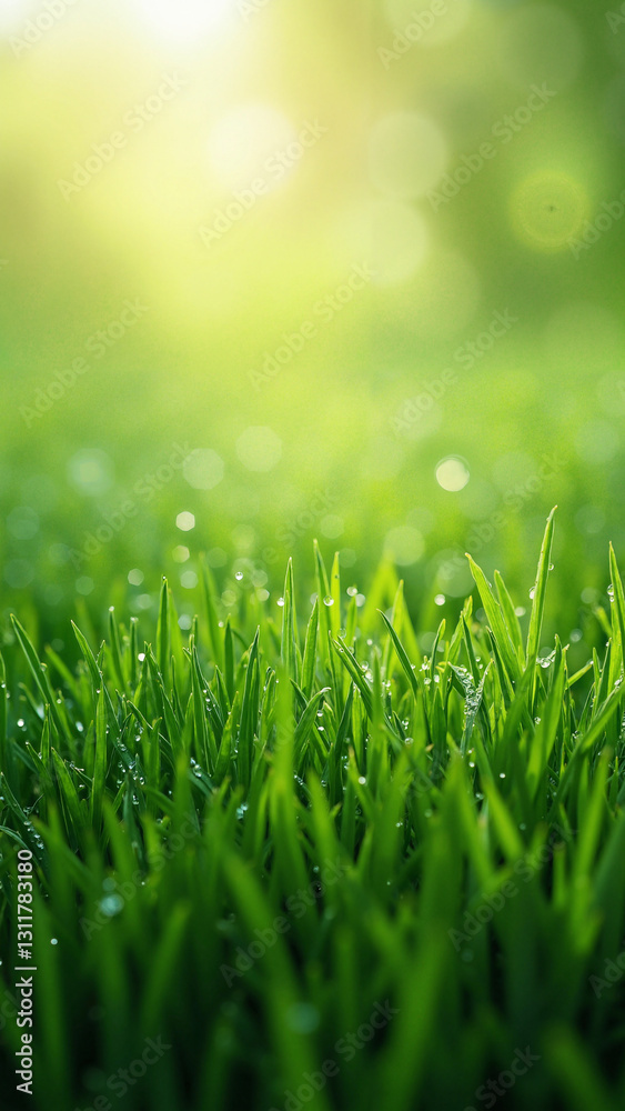 Lush Green Grass Background with Morning Dew, Perfect for Marketing Nature and Sustainability Products Lush Green Grass Background with Morning Dew, Perfect for Marketing Nature and Sustainability Products