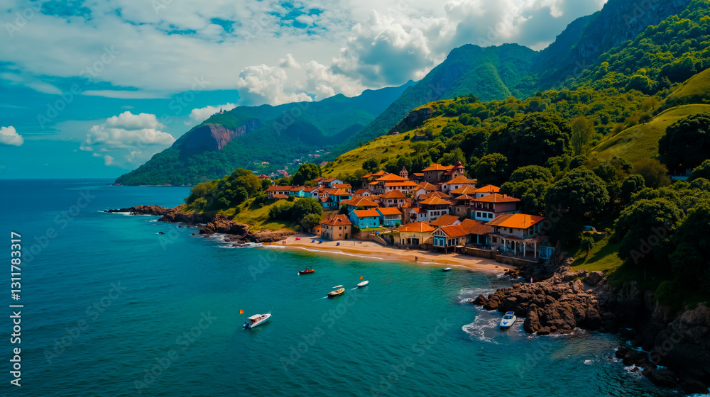 Obraz premium A view of a small town on a small island in the middle of the ocean