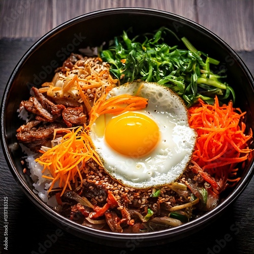 Bibimbap with delicious vegetables and egg yolk