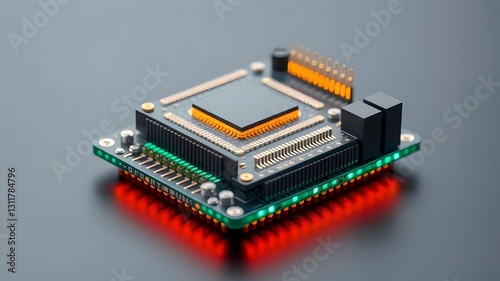  A futuristic computing device powered by chiplets, combining compactness with immense processing power.