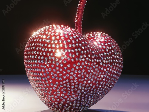 A dazzling cherry adorned with sparkling diamonds glows against a dark background, creating a luxurious and eye-catching display