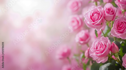 A bunch of pink roses in a vase on a table