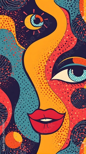 Vibrant Pop Art Female Portrait with Abstract Elements in Teal and Orange