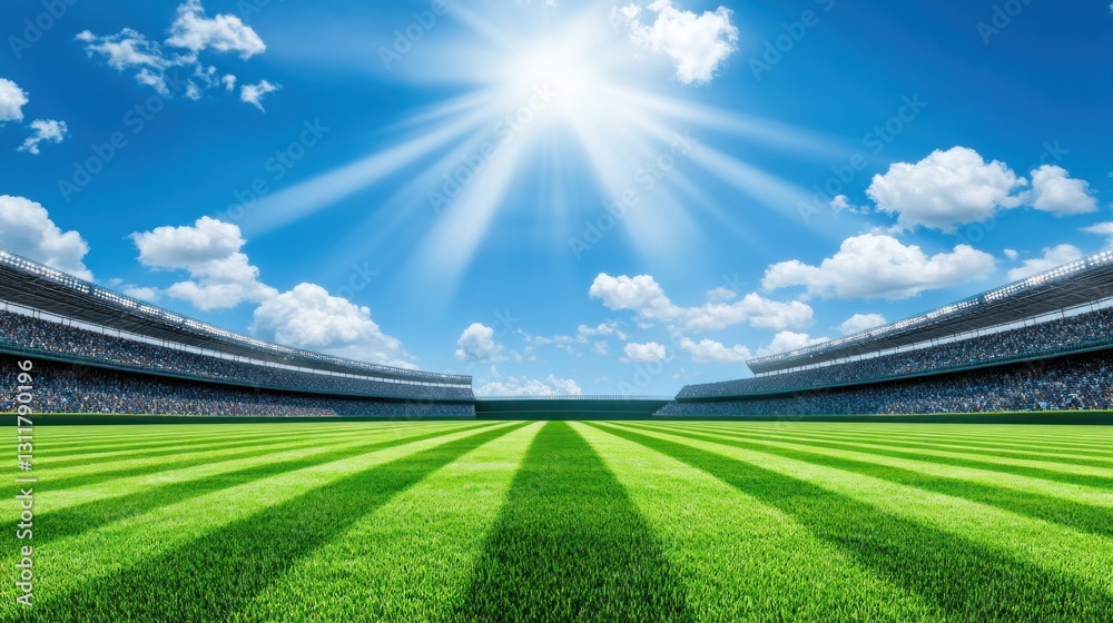 Fototapeta premium Sunny Day at a Full Stadium: A Breathtaking View of a Lush Green Field