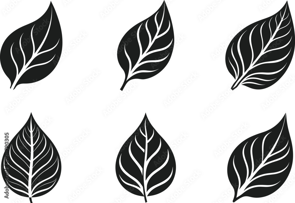 Fototapeta premium Set of Elegant Leaf Silhouettes - Eco-Friendly Nature Vector Icons for Earth Day