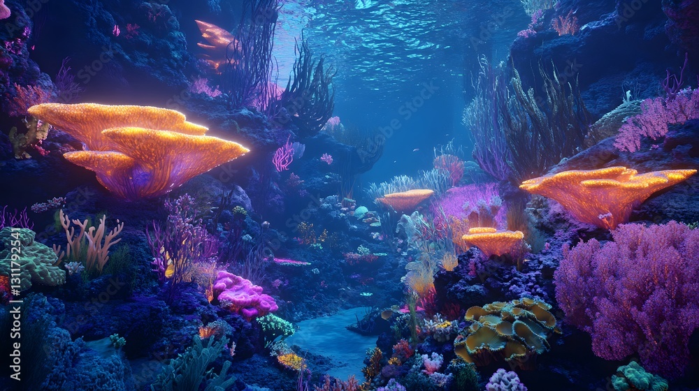 Fototapeta premium Vibrant Underwater Coral Reef with Colorful Marine Life Display