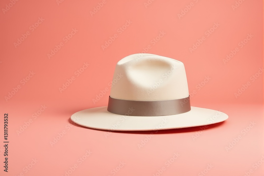 Elegant designer hat positioned on a pastel smooth coral surface Elegant designer hat positioned on a pastel smooth coral surface