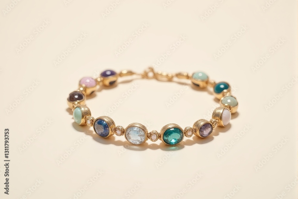 Obraz premium Minimalist gemstone charm bracelet on a pastel smooth ivory background