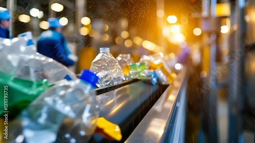 A sustainable recycling plant featuring an advanced automated conveyor system.