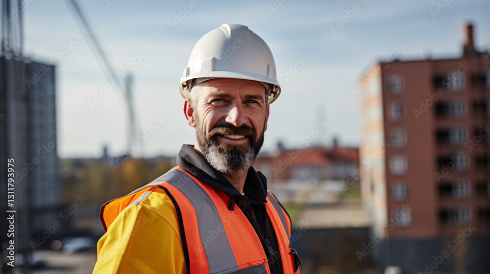 Fototapeta premium A smiling, handsome European male designer, with space for text, captured in a portrait style.