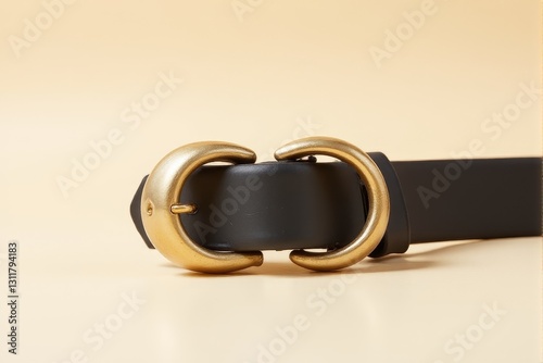 Modern luxury belt buckle displayed on a pastel smooth ivory backdrop