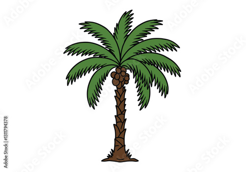 Palmetto tree clip art. This image shows a stylized palmetto tree with green fronds and brown coconuts. Vector illustration design.