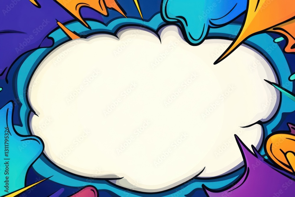 Fototapeta premium Colorful comic book explosion background with empty speech bubble. Abstract splash frame design