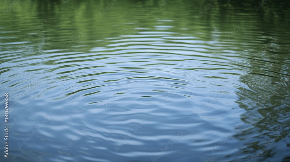 The water is calm and still, reflecting the trees and sky above. Concept of tranquility and peacefulness The water is calm and still, reflecting the trees and sky above. Concept of tranquility and peacefulness