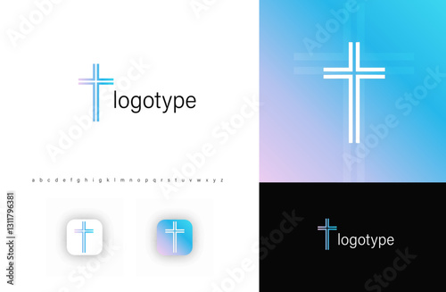 Minimalist cross logo with a soft gradient, symbolizing faith, spirituality, and Christian values. Ideal for churches, ministries, and religious organizations. Vector logo