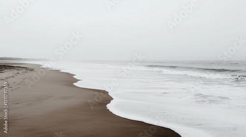 Wallpaper Mural A beach with a large wave in the water. The sky is overcast and the beach is empty Torontodigital.ca