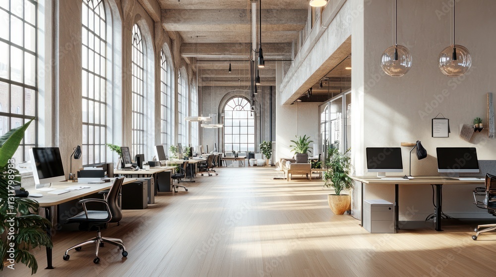 Obraz premium Modern Open-Plan Office Space with Natural Light