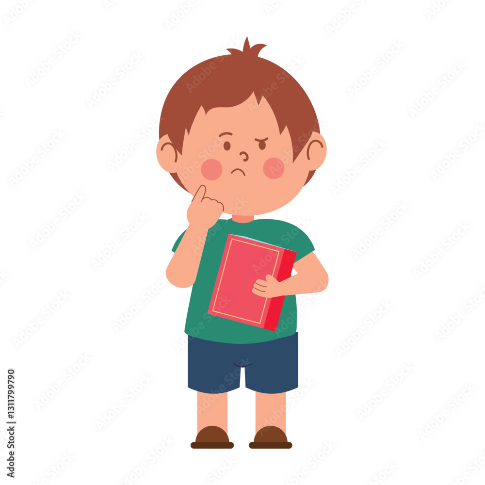 Confused Student Holding Book Studying Confused Student Holding Book Studying