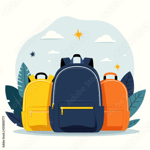 Flat design illustration of school backpacks, back-to-school theme