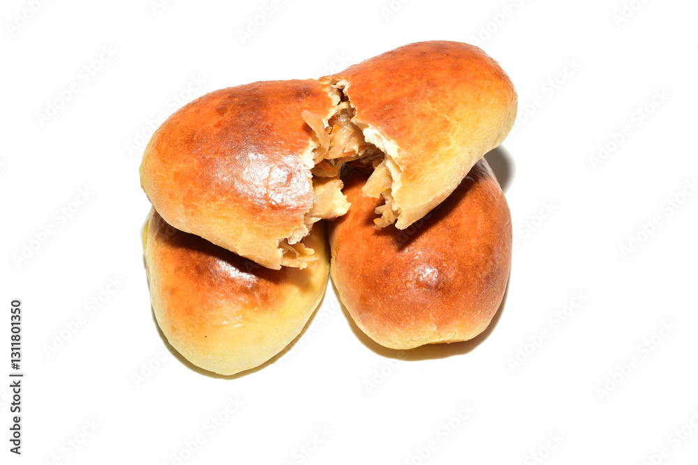 Butter buns with filling lie on a white background. Butter buns with filling lie on a white background.