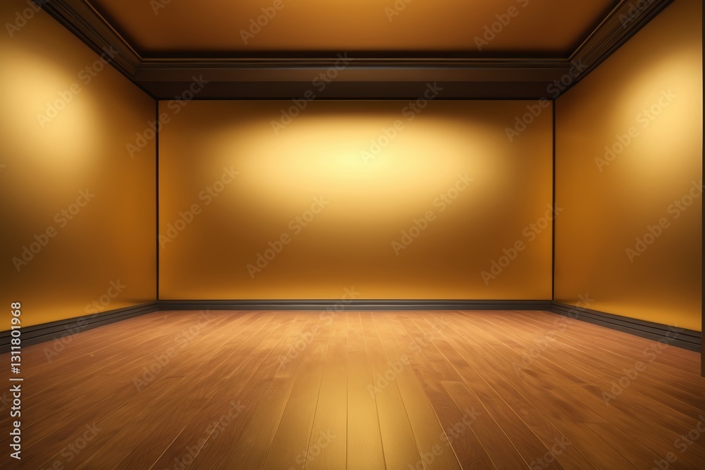 Fototapeta premium a dimly lit room with a wooden floor and a ceiling
