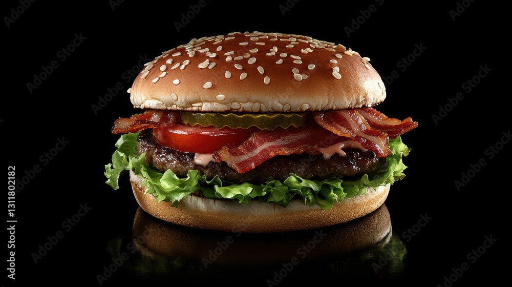 Large Beef Burger with Lettuce and Tomato Slices Large Beef Burger with Lettuce and Tomato Slices