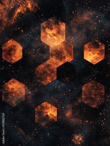 Cosmic Hexagons, A Celestial Dance of Geometry and Fiery Nebula photo